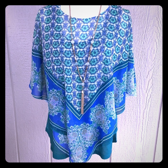 ONE WORLD Tops - 2/$20 ONE WORLD Teal & Blu 2PC Shawl Set